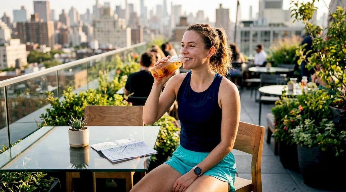 Athlete drinking hydration beverage outdoors