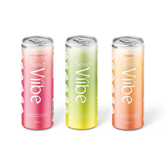Solidviibe Functional Wellness Tonic- 15 calories/can (Peach, passionfruit and lemon ginger)