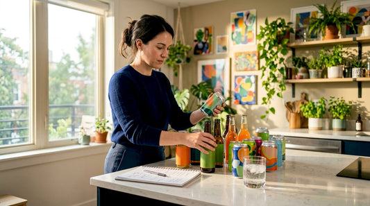 Marketing analyst reviewing beverage packaging samples