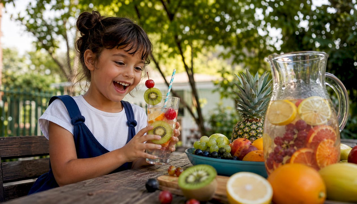 Child enjoying colorful healthy drink