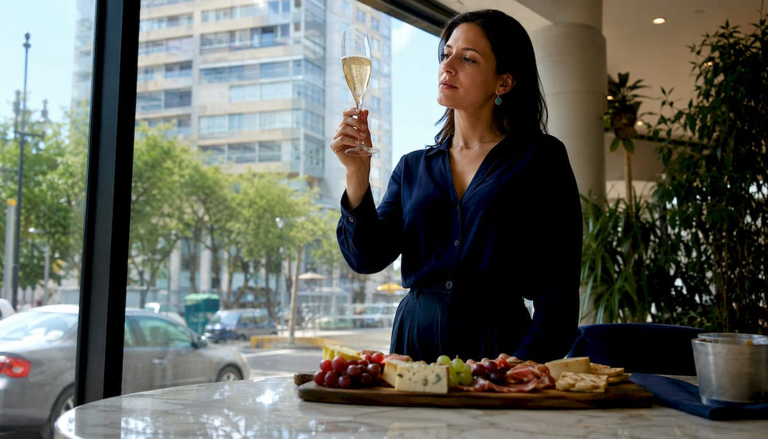 Sommelier examining sparkling wine in restaurant