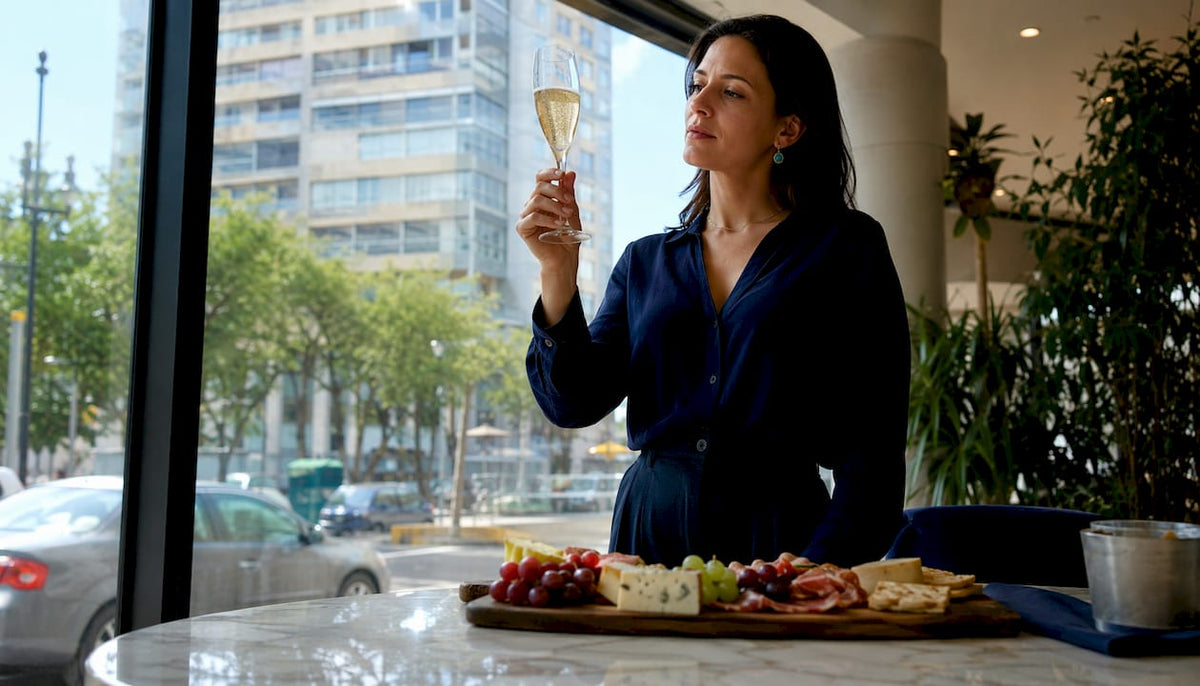 Sommelier examining sparkling wine in restaurant