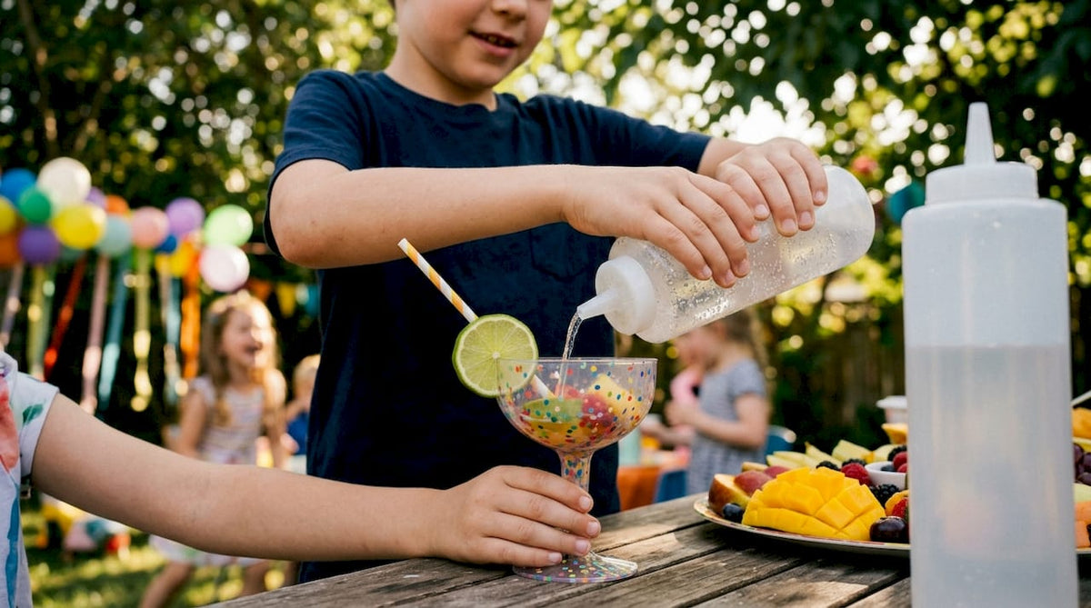 Sparkling kids mocktail being poured at a birthday party