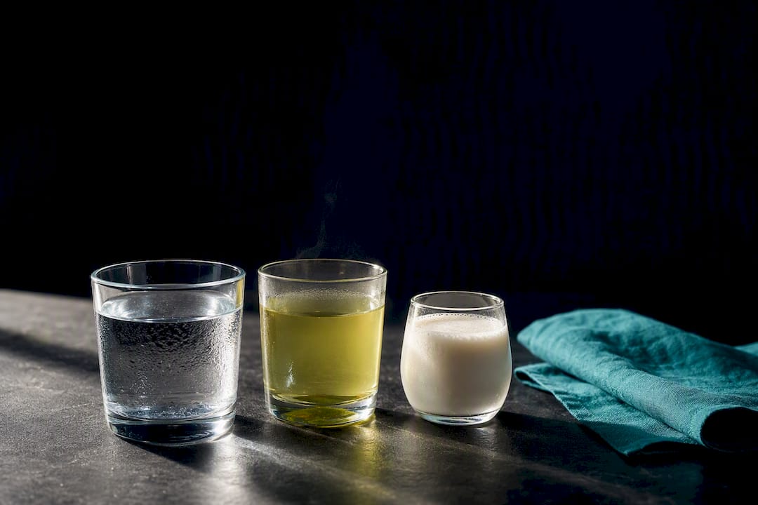 Low-sugar drinks in clear glasses