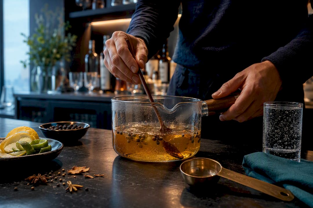 Hands preparing homemade tonic syrup