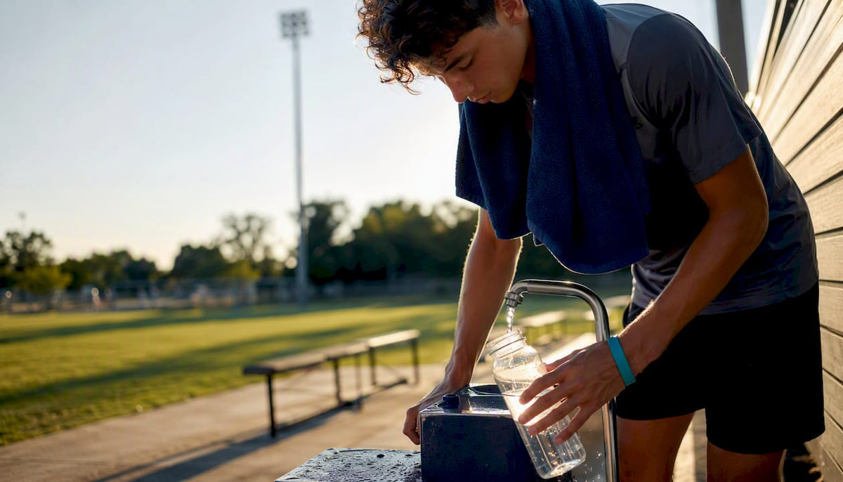 Teen athlete refilling water outdoors