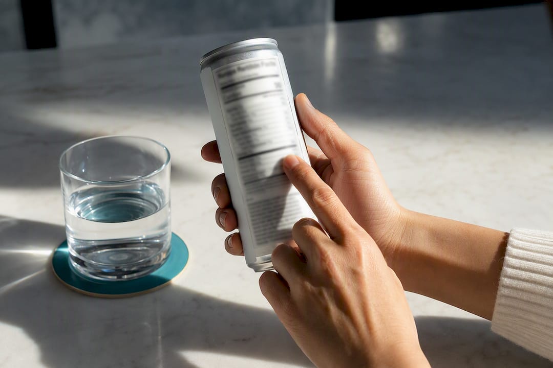 Hand checking an anonymous tonic nutrition label