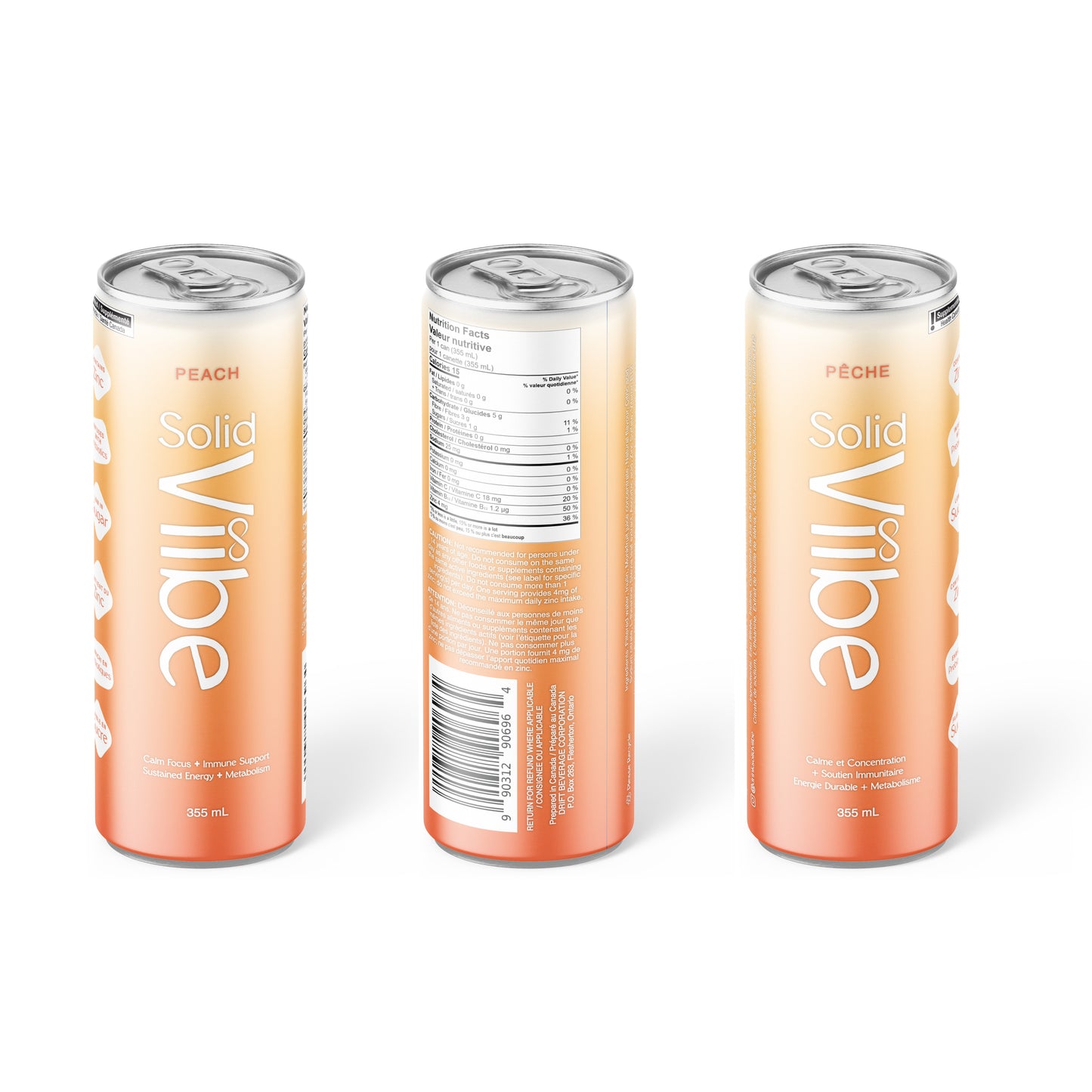 Solidviibe Functional Wellness Tonic 15 calories/can (Peach)