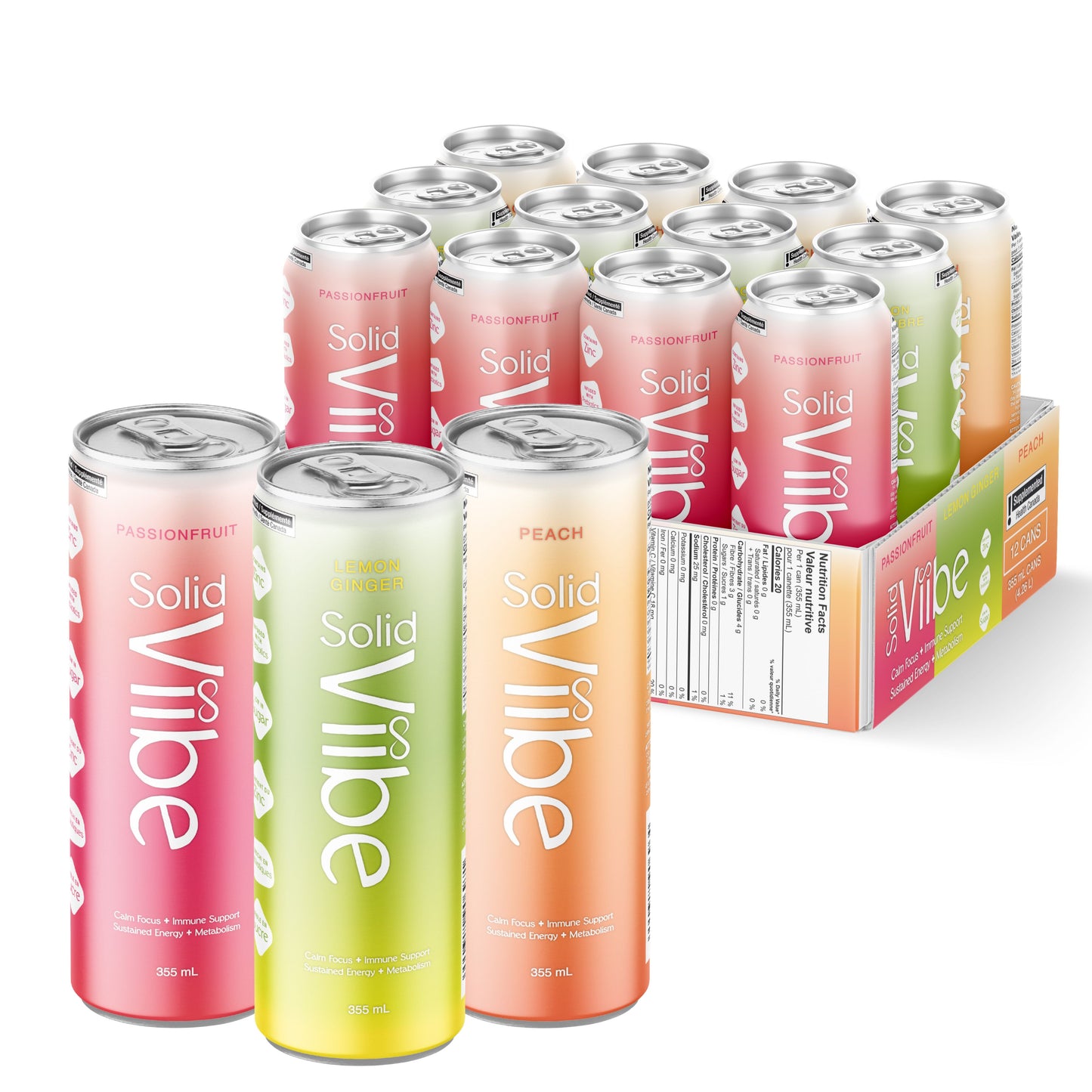 Solidviibe Functional Wellness Tonic- 15 calories/can (Peach, passionfruit and lemon ginger)