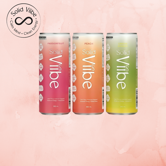 Solidviibe Sparkling Beverage Variety Pack - 12 Cans (Lemon-Ginger, Peach, Passionfruit Flavors)