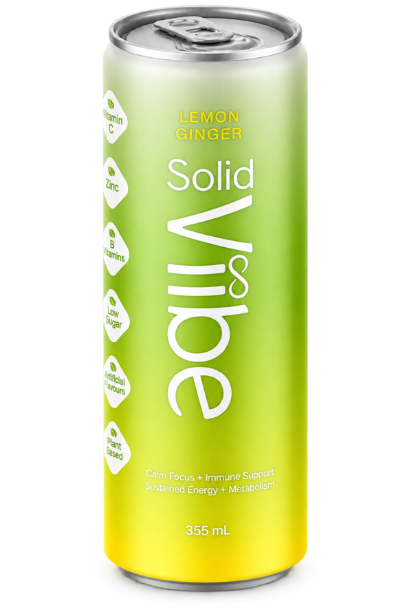 Solid Viibe Lemon Ginger sparkling hydration pop, 355 mL can