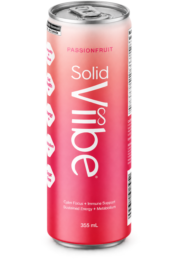 Solid Viibe Passionfruit sparkling hydration pop, 355 mL can